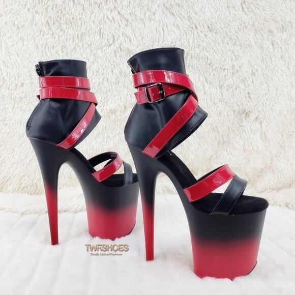 Flamingo 80015 Red Black 2 tone 8" High Heel Closed Back Platform Pole Shoes - Picture 9 of 15
